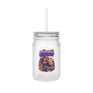Crunchverse Monster Mason Jar Mug "Professional Snacker" | Frosted Mason Jar with Straw