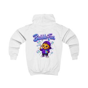 Kinder-Kapuzenpullover „Bubble Fun“: Cartoon-Motiv mit blasenblasender Figur