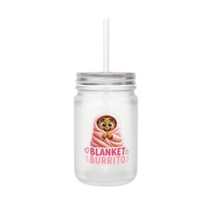 Crunchverse Monster Mason Jar Mug "Blanket Burrito" | Frosted Mason Jar with Straw