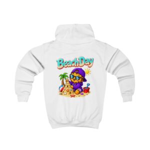 Kinder-Kapuzenpullover „Beach Day“: Niedliches Cartoon-Design mit Sandburg und Cookie-Surfer