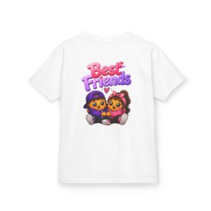 Kinder-T-Shirt – „Best Girl Friend“: Niedlicher Cookie-Figuren-Druck auf der Rückseite