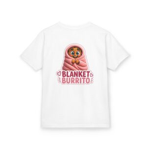 Kinder-T-Shirt – „Blanket Burrito“: Süßer Cookie, eingewickelt in eine rosa Decke