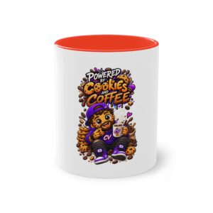 Zweifarbiger Keramikbecher 325ml "Powered by Cookies & Coffee" cartoon cookie