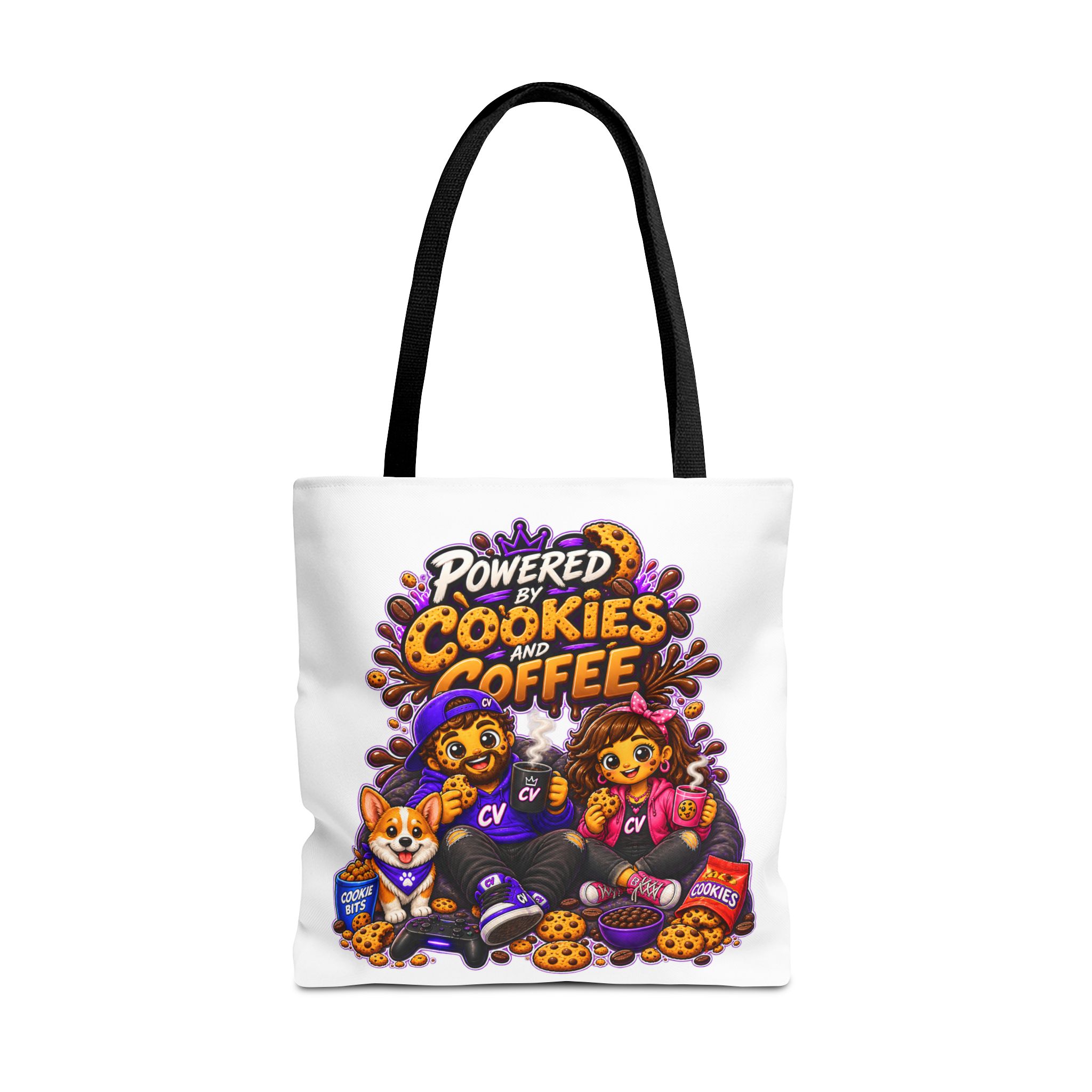 Crunchyverse Cookie Maskottchen-Tragetasche | "Powered by Cookies and Coffee 2" Character Artwork
