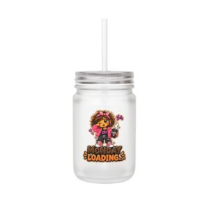 Crunchverse Monster Mason Jar Mug "Monday Loading...." | Frosted Mason Jar with Straw