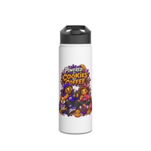 Cookie "Powered by Cookies and Coffee 2" Character Edelstahl-Wasserflasche | Crunchiverse