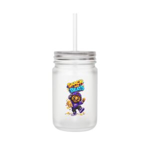 Crunchverse Monster Mason Jar Mug"Snack and Beats" | Frosted Mason Jar with Straw