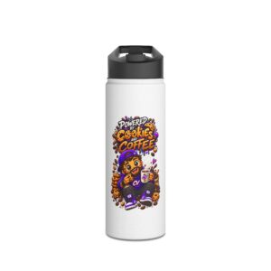 Cookie "Powered by Cookies and Coffee" Character Edelstahl-Wasserflasche | Crunchiverse