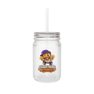 Crunchverse Monster Mason Jar Mug "Chaos Mode Activated"" | Frosted Mason Jar with Straw