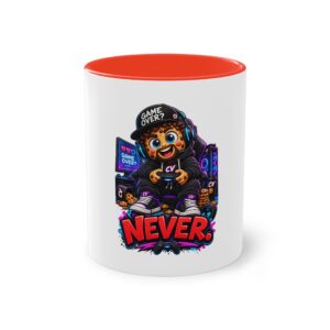 Zweifarbiger Keramikbecher 325ml "Game Over? Never." cartoon cookie