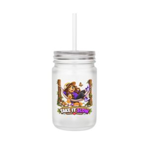 Crunchverse Monster Mason Jar Mug "Take It Slow" | Frosted Mason Jar with Straw