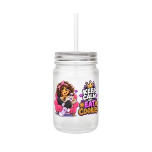 Crunchverse Monster Mason Jar Mug "Keep Calm And Eat Cookies" | Frosted Mason Jar with Straw