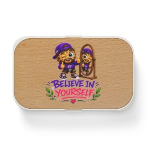 Bento Lunch Box | "Believe In Yourself" | Cute Cosmic Cheetah Design