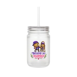 Crunchverse Monster Mason Jar Mug "Believe In Yourself" | Frosted Mason Jar with Straw