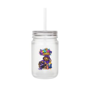 Crunchverse Monster Mason Jar Mug "Snack & Chill" | Frosted Mason Jar with Straw